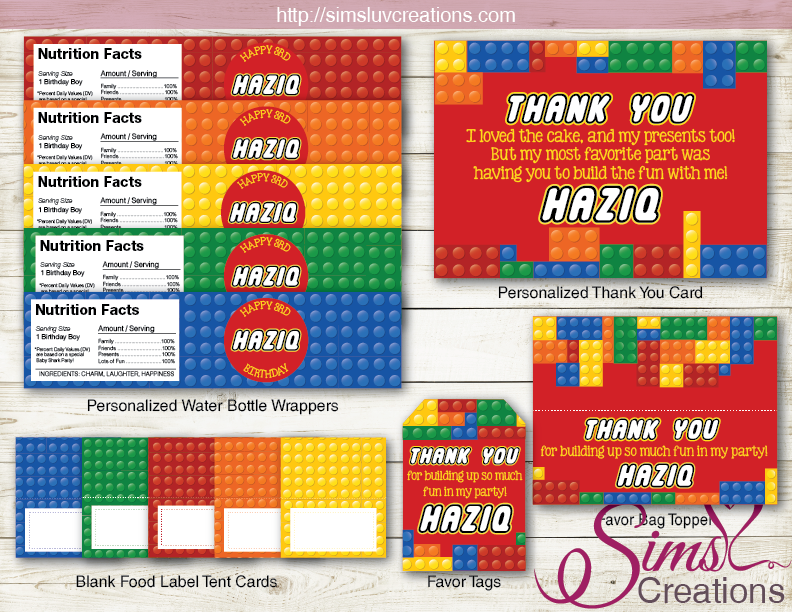 LEGO BIRTHDAY PARTY KIT | COLOR BUILDING BLOCK BIRTHDAY DECORATION PAR – Sims Luv Creations for Free Printable Lego Thank You Tags