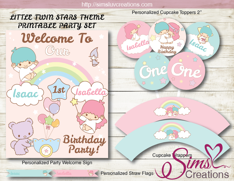 LITTLE TWIN STARS PARTY KIT | TWINS BIRTHDAY PARTY PRINTABLES