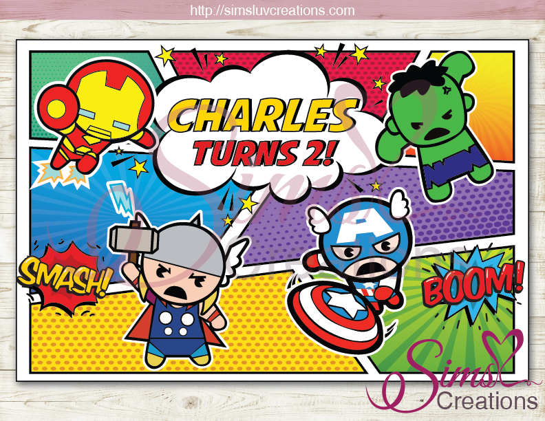 CHIBI MARVEL AVENGERS PARTY PRINTABLE BACKDROP BANNER | CUTE KAWAII AV – Sims Luv Creations chibi-marvel-avengers-party-printable-backdrop-banner-cute-kawaii-av-sims-luv-creations