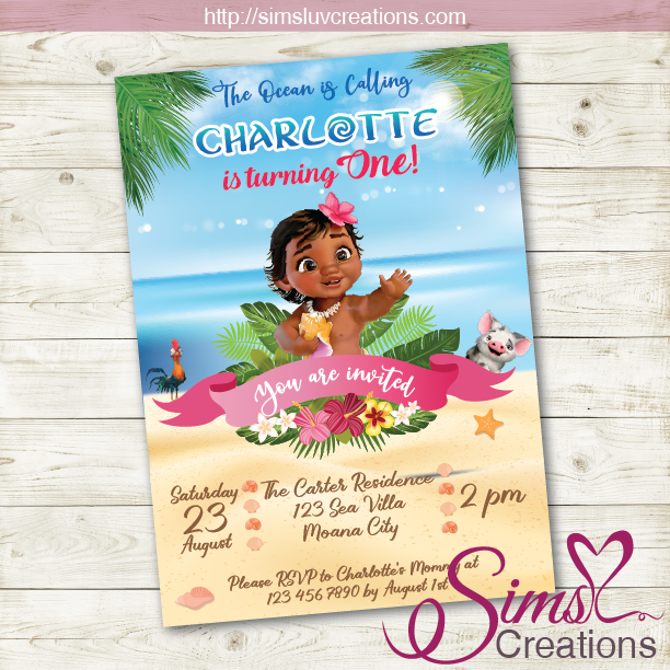 MOANA BIRTHDAY INVITATION | PARTY INVITATION | CUSTOM PHOTO – Sims Luv Creations moana-birthday-invitation-party-invitation-custom-photo-sims-luv-creations