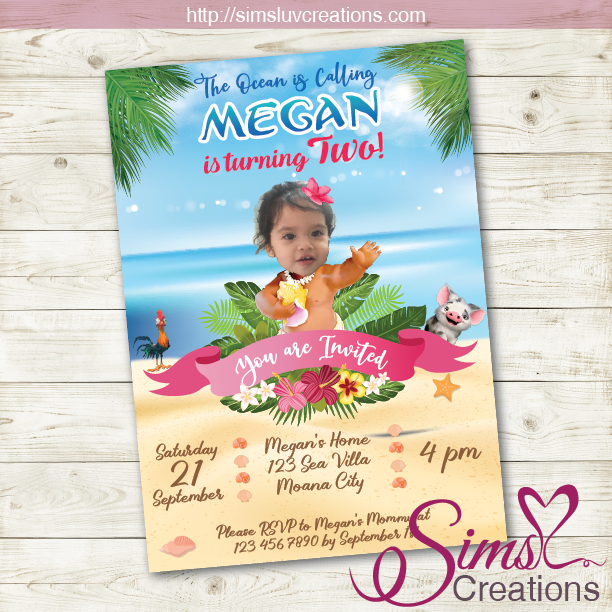 MOANA BIRTHDAY INVITATION | PARTY INVITATION | CUSTOM PHOTO – Sims Luv Creations for Free Moana Birthday Invitations Printable