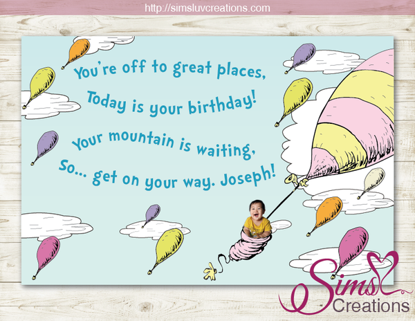 DR SEUSS PRINTABLE BIRTHDAY BANNER | OH THE PLACES YOU'LL GO PARTY BACKDROP | CUSTOM PHOTO