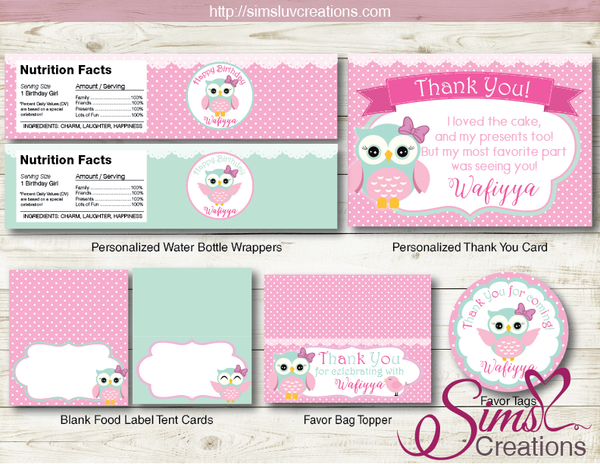OWL BIRTHDAY PARTY KIT | WHOO WHOOO PINK OWL GIRL PARTY PRINTABLES