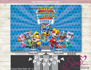 PAW PATROL SUPER PUPS BIRTHDAY PRINTABLE BACKDROP BANNER | MIGHTY PUPS SUPER PAWS PARTY POSTER