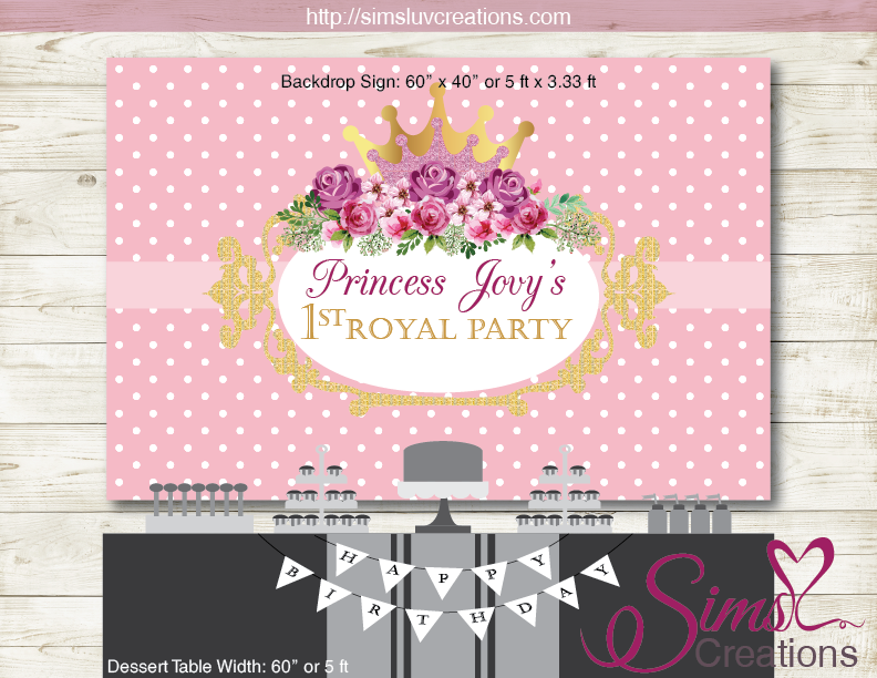 PINK PRINCESS PARTY BACKDROP BANNER | PRINCESS ROYAL BIRTHDAY BACKDROP