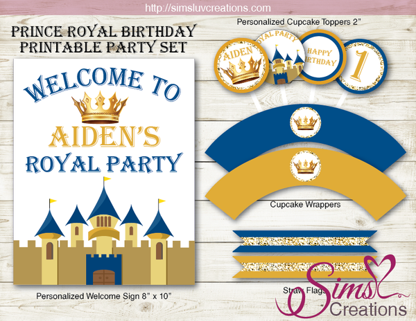 ROYAL BLUE AND GOLD PRINCE THEME PARTY PRINTABLES KIT | ROYAL PARTY DECORATION KIT