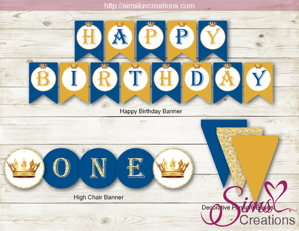 ROYAL BLUE AND GOLD PRINCE THEME PARTY PRINTABLES KIT | ROYAL PARTY DECORATION KIT