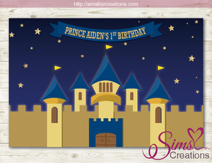ROYAL BLUE AND GOLD PRINCE PARTY BACKDROP BANNER | CASTLE ROYAL BIRTHDAY BACKDROP