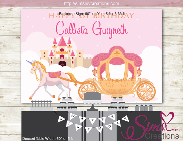 PRINCESS CASTLE CARRIAGE PRINTABLE PARTY BACKDROP BANNER | ROYAL BIRTHDAY POSTER