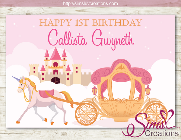PRINCESS CASTLE CARRIAGE PRINTABLE PARTY BACKDROP BANNER | ROYAL BIRTHDAY POSTER