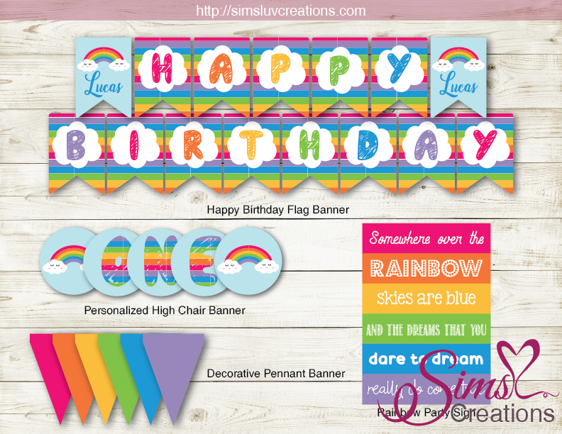 Printable Rainbow Party Package, Printable Rainbow Party