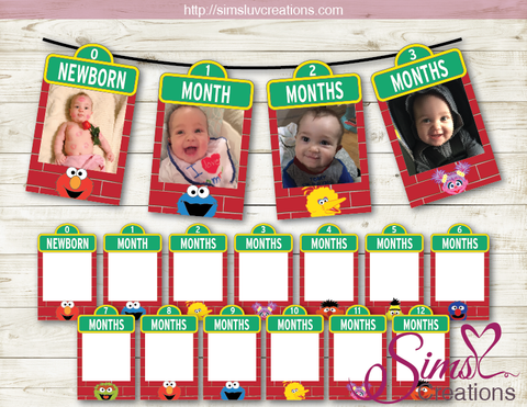 SESAME STREET THEME PRINTABLE MONTHLY PHOTO BANNER | FIRST BIRTHDAY MONTHLY PHOTO BADGES