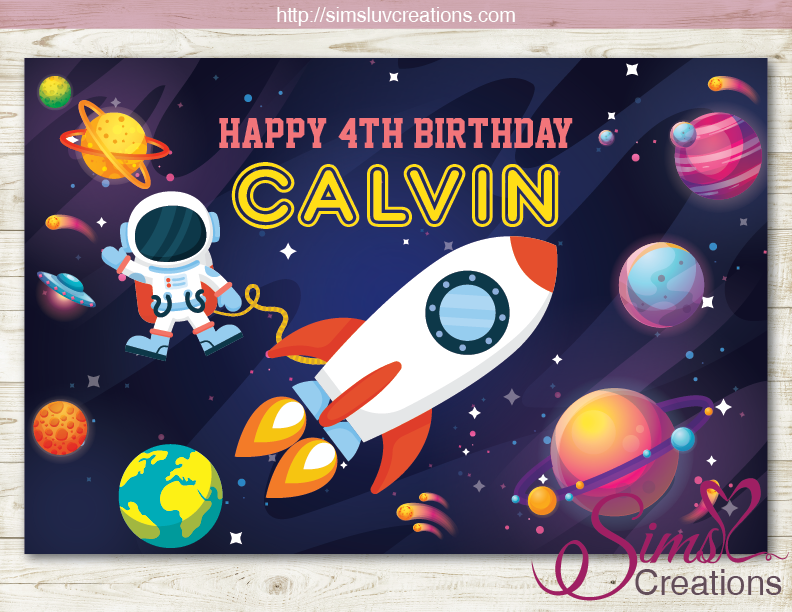 OUTER SPACE PRINTABLE PARTY BACKDROP BANNER | GALAXY PLANETS THEME BIRTHDAY POSTER | CUSTOM PHOTO