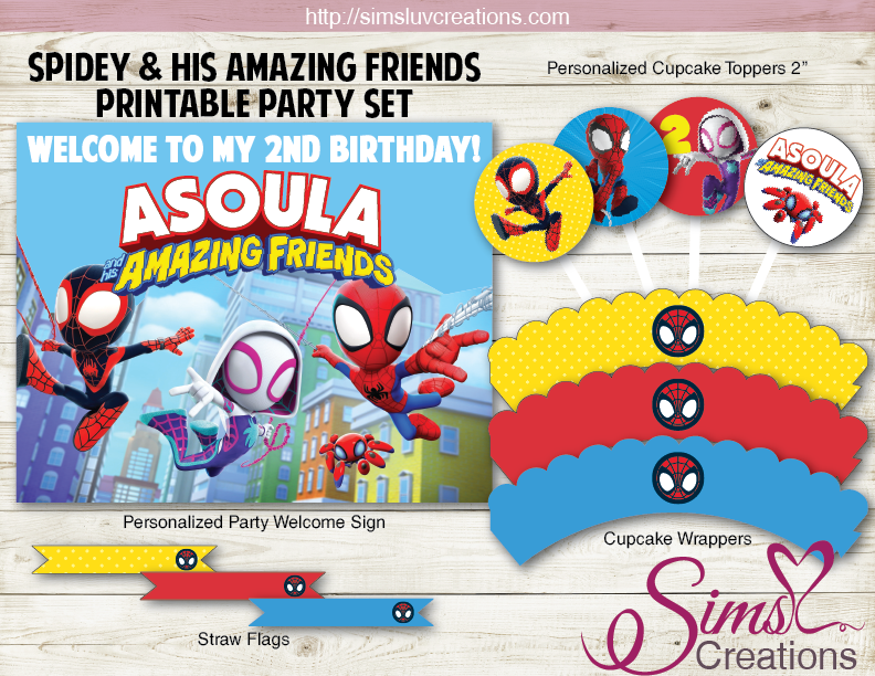 spidey-and-his-amazing-friends-party-kit-party-printables-sims-luv-creations for Free Printable Cupcake Wrappers And Toppers With Spiderman SPIDEY AND HIS AMAZING FRIENDS PARTY KIT | PARTY PRINTABLES – Sims Luv Creations for Free Printable Cupcake Wrappers And Toppers With Spiderman