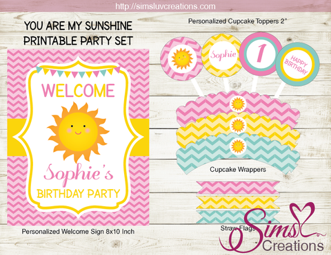 YOU ARE MY SUNSHINE BIRTHDAY PARTY KIT | SUNSHINE GIRL PARTY PRINTABLES