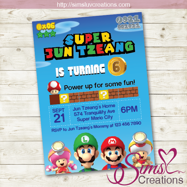 SUPER MARIO THEME BIRTHDAY PRINTABLE INVITATION | PARTY INVITATION – Sims Luv Creations super-mario-theme-birthday-printable-invitation-party-invitation-sims-luv-creations
