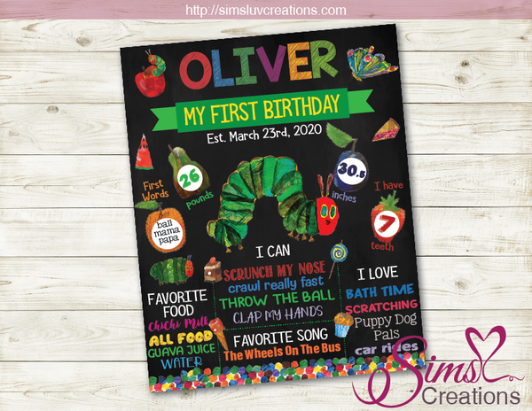 THE VERY HUNGRY CATERPILLAR BIRTHDAY MILESTONE BOARD | PARTY CHALKBOARD POSTER
