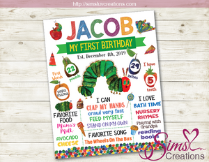 THE VERY HUNGRY CATERPILLAR BIRTHDAY MILESTONE BOARD | PARTY CHALKBOARD POSTER