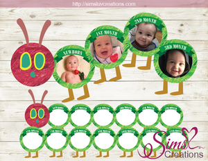 THE VERY HUNGRY CATERPILLAR THEME PRINTABLE MONTHLY PHOTO BANNER | FIRST BIRTHDAY MONTHLY PHOTO BADGES