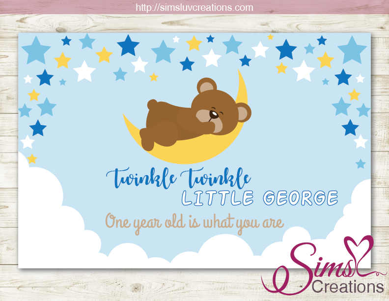 TWINKLE TWINKLE LITTLE STAR PRINTABLE BACKDROP BANNER | TEDDY BEAR BIRTHDAY POSTER