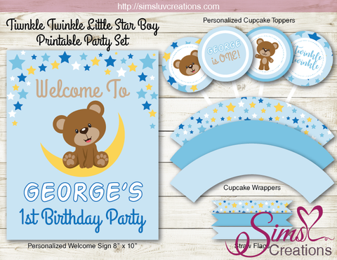 TWINKLE TWINKLE LITTLE STAR PARTY DECORATION SUPPLIES | TEDDY BEAR PARTY PRINTABLES