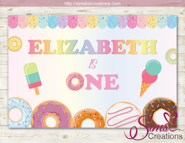 DONUTS AND ICE CREAM THEME PRINTABLE BACKDROP BANNER | TWO SWEET BIRTHDAY POSTER