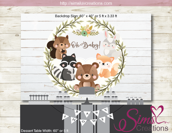 WOODLAND ANIMALS PRINTABLE BIRTHDAY BACKDROP BANNER | WOODLAND BABY SHOWER PARTY POSTER