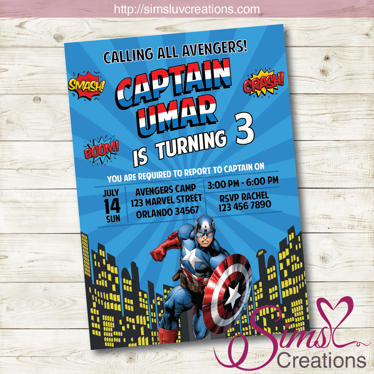 CAPTAIN AMERICA BIRTHDAY PRINTABLE INVITATION MARVEL AVENGERS SUPERHERO PARTY INVITATION CUSTOM PHOTO