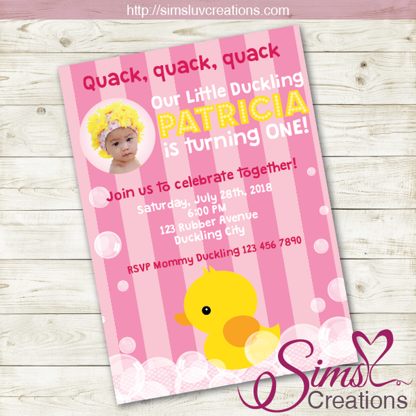 RUBBER YELLOW DUCK GIRL BIRTHDAY PRINTABLE INVITATION | LITTLE DUCKLING PARTY INVITATION | CUSTOM PHOTO