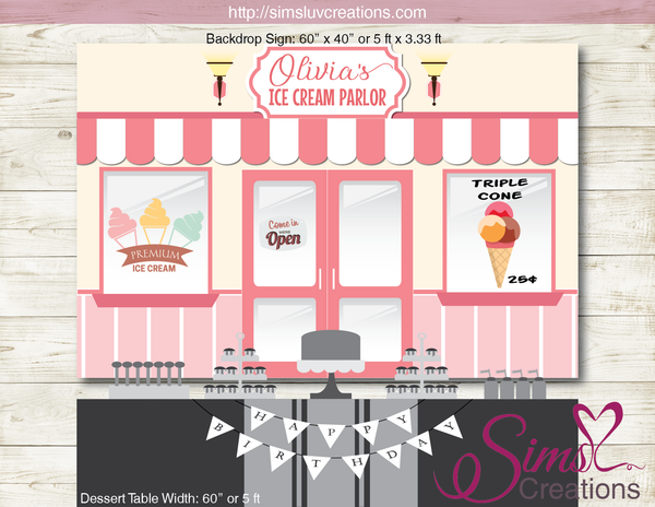 ICE CREAM PARLOR PRINTABLE BACKDROP BANNER | ICE CREAM BIRTHDAY PARTY POSTER
