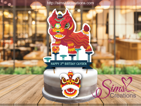 CHINESE LION DANCE THEME CAKE TOPPER | CAKE CENTERPIECE | CAKE DECORATIONS