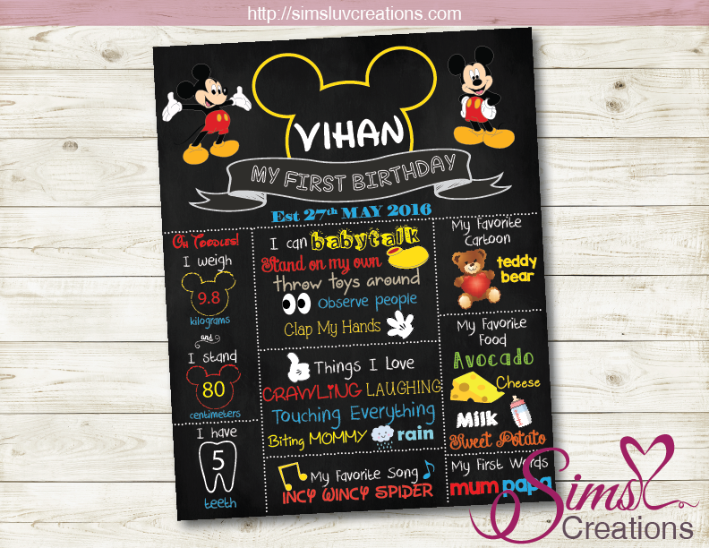 MICKEY MOUSE MILESTONE BOARD | MICKEY MOUSE BIRTHDAY CHALKBOARD POSTER
