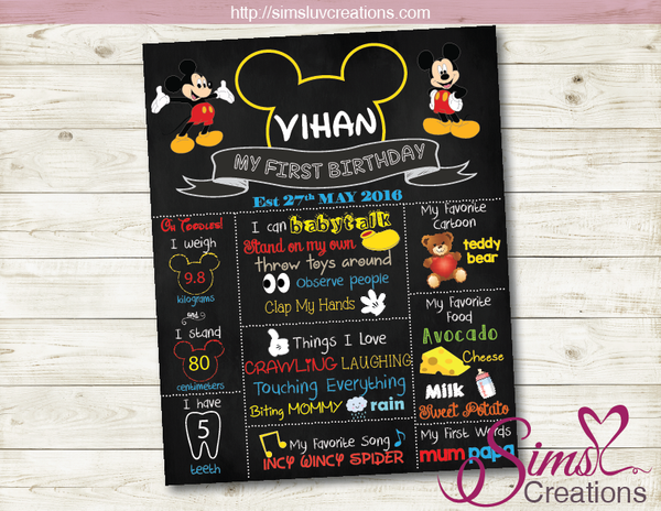 Mickey Mouse Chalkboard Sign Birthday, Milestone Sign, Mickey Mouse  Birthday Decor, Chalk Board, Mickey Mouse Birthday Sign - MakeMeDesign