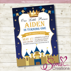 ROYAL BLUE AND GOLD LITTLE PRINCE BIRTHDAY INVITATION | PARTY INVITATION